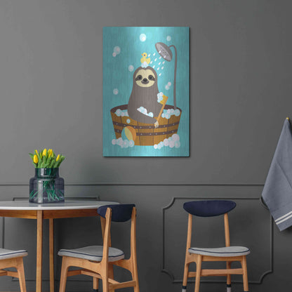 Luxe Metal Art 'Bathing Sloth' by Nancy Lee, Metal Wall Art,24x36