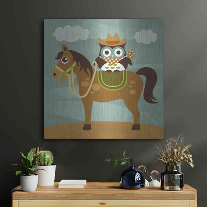 Luxe Metal Art 'Cowboy Owl on Horse' by Nancy Lee, Metal Wall Art,24x24