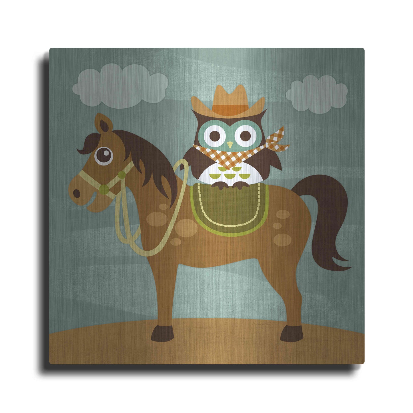 Luxe Metal Art 'Cowboy Owl on Horse' by Nancy Lee, Metal Wall Art