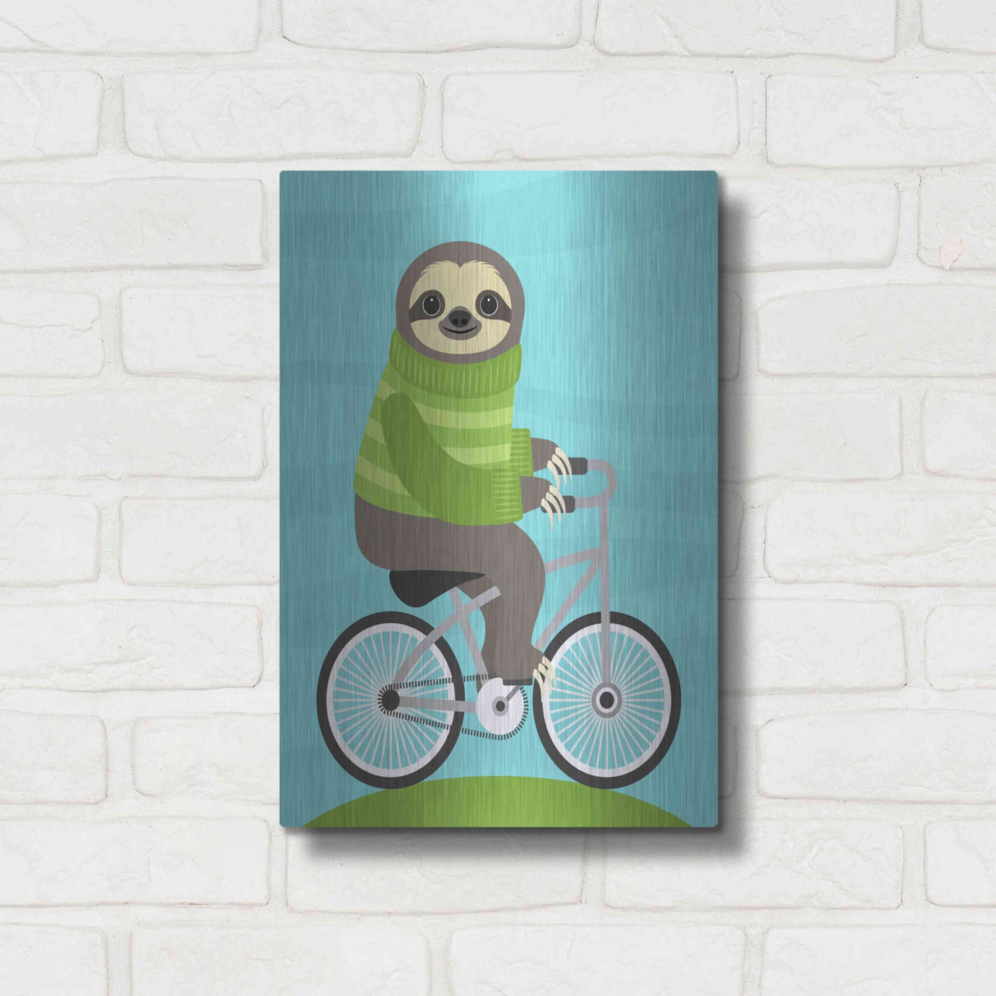 Luxe Metal Art 'Cycling Sloth' by Nancy Lee, Metal Wall Art,12x16