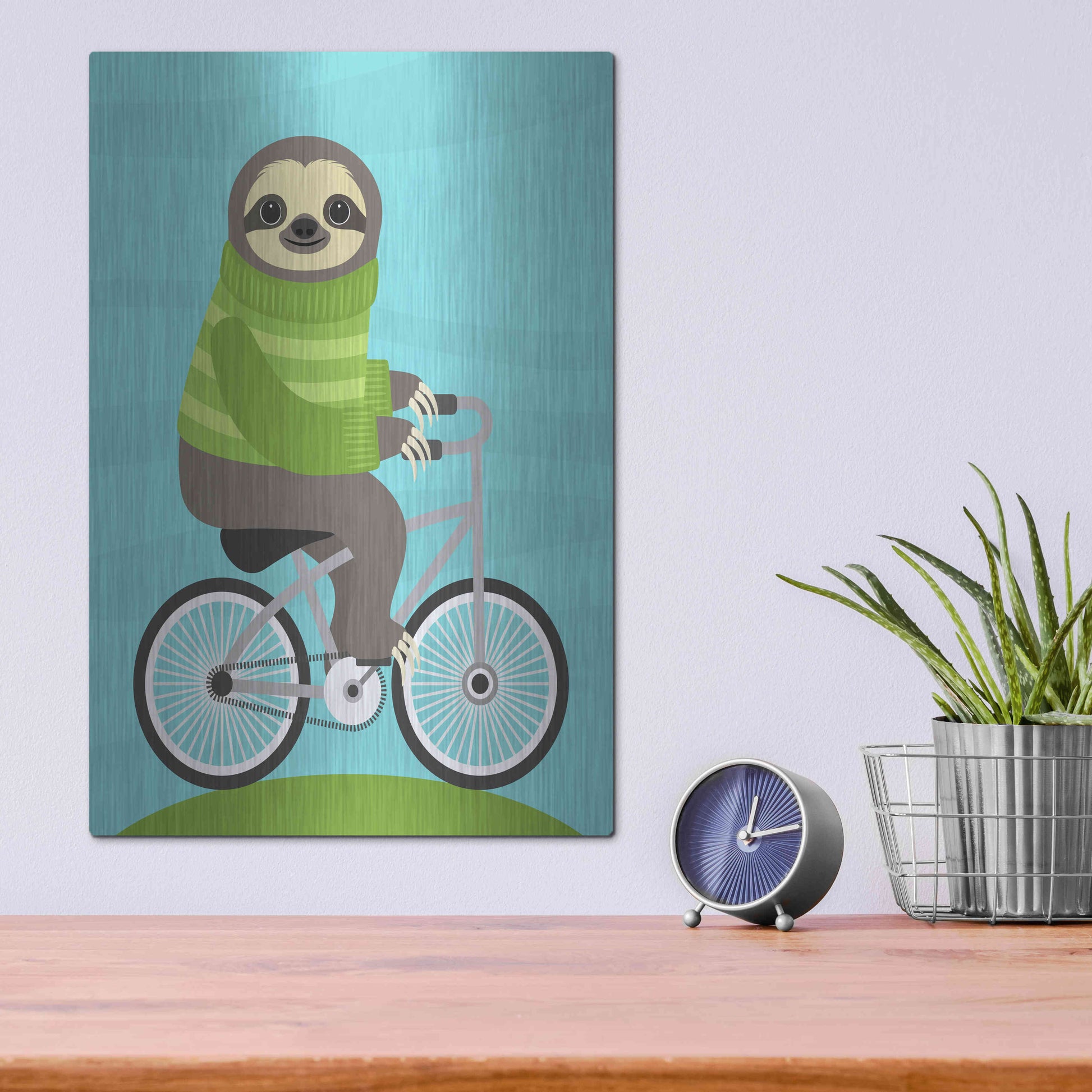 Luxe Metal Art 'Cycling Sloth' by Nancy Lee, Metal Wall Art,12x16