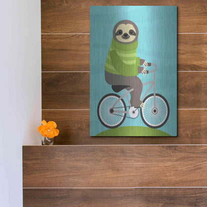 Luxe Metal Art 'Cycling Sloth' by Nancy Lee, Metal Wall Art,12x16