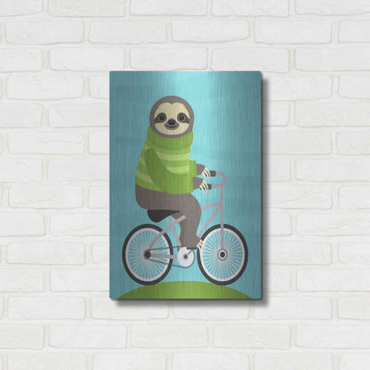 Luxe Metal Art 'Cycling Sloth' by Nancy Lee, Metal Wall Art,16x24