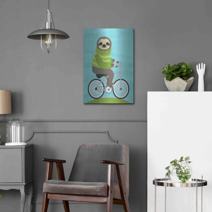 Luxe Metal Art 'Cycling Sloth' by Nancy Lee, Metal Wall Art,16x24
