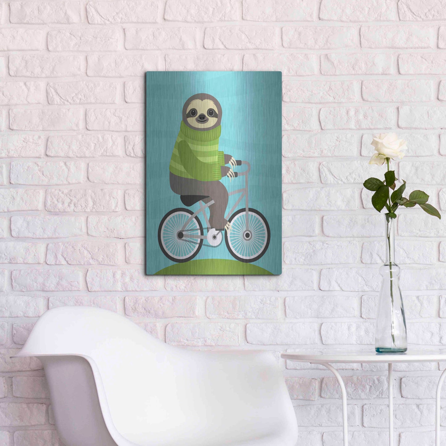 Luxe Metal Art 'Cycling Sloth' by Nancy Lee, Metal Wall Art,16x24