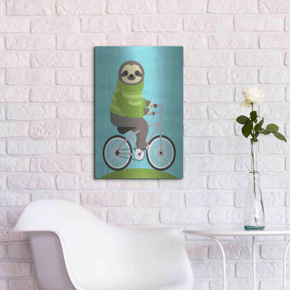 Luxe Metal Art 'Cycling Sloth' by Nancy Lee, Metal Wall Art,16x24