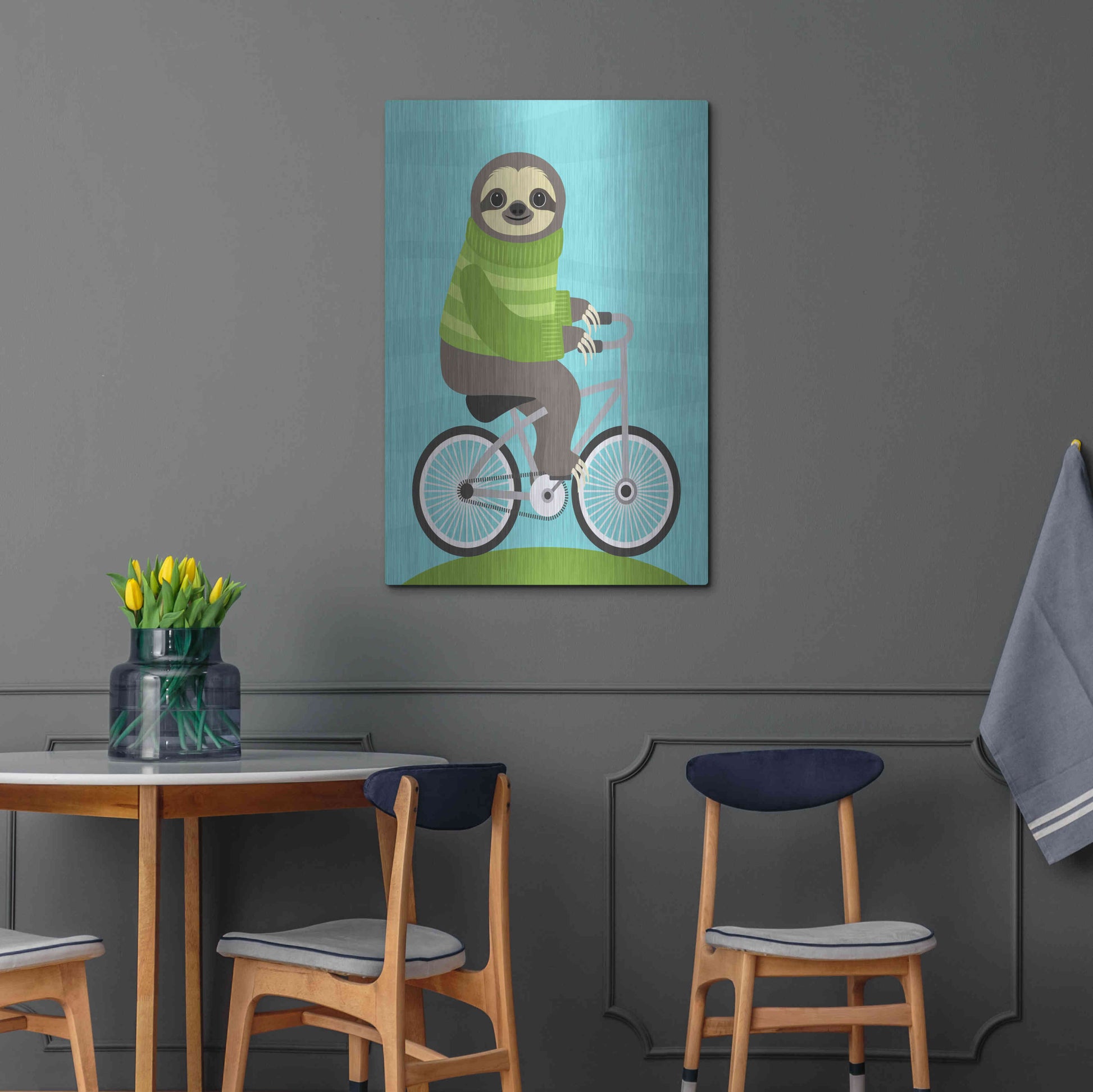Luxe Metal Art 'Cycling Sloth' by Nancy Lee, Metal Wall Art,24x36