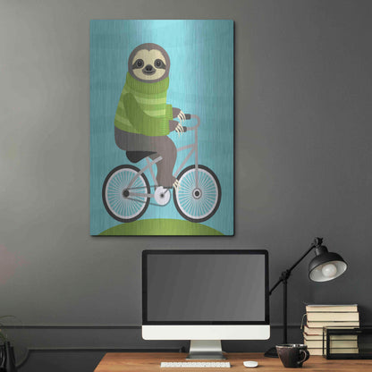 Luxe Metal Art 'Cycling Sloth' by Nancy Lee, Metal Wall Art,24x36