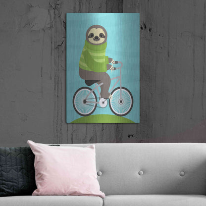 Luxe Metal Art 'Cycling Sloth' by Nancy Lee, Metal Wall Art,24x36