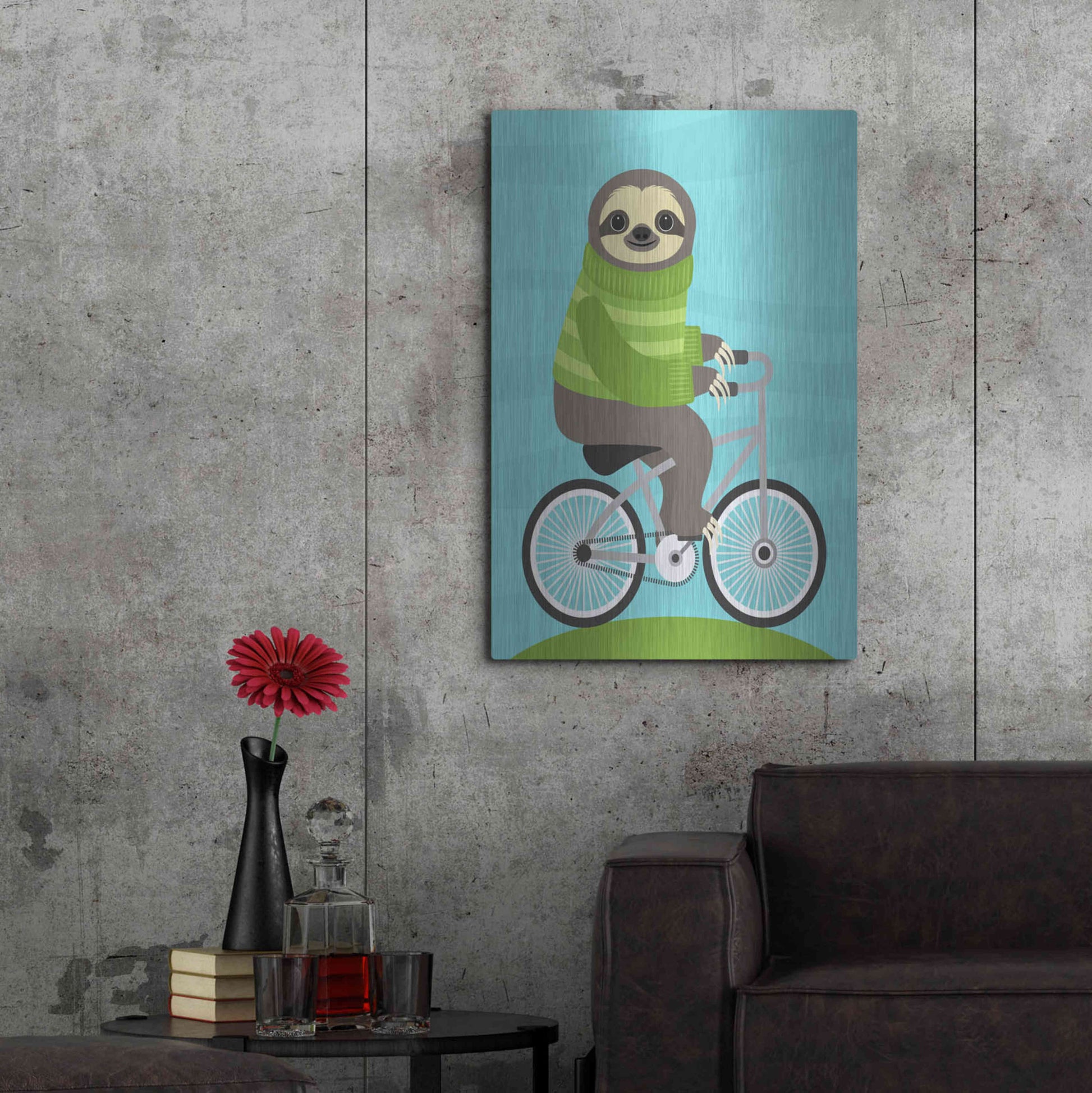 Luxe Metal Art 'Cycling Sloth' by Nancy Lee, Metal Wall Art,24x36