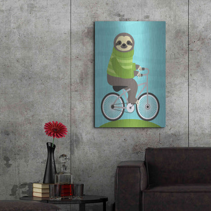 Luxe Metal Art 'Cycling Sloth' by Nancy Lee, Metal Wall Art,24x36