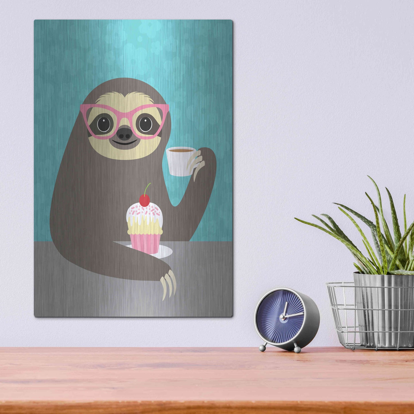 Luxe Metal Art 'Diva Sloth' by Nancy Lee, Metal Wall Art,12x16