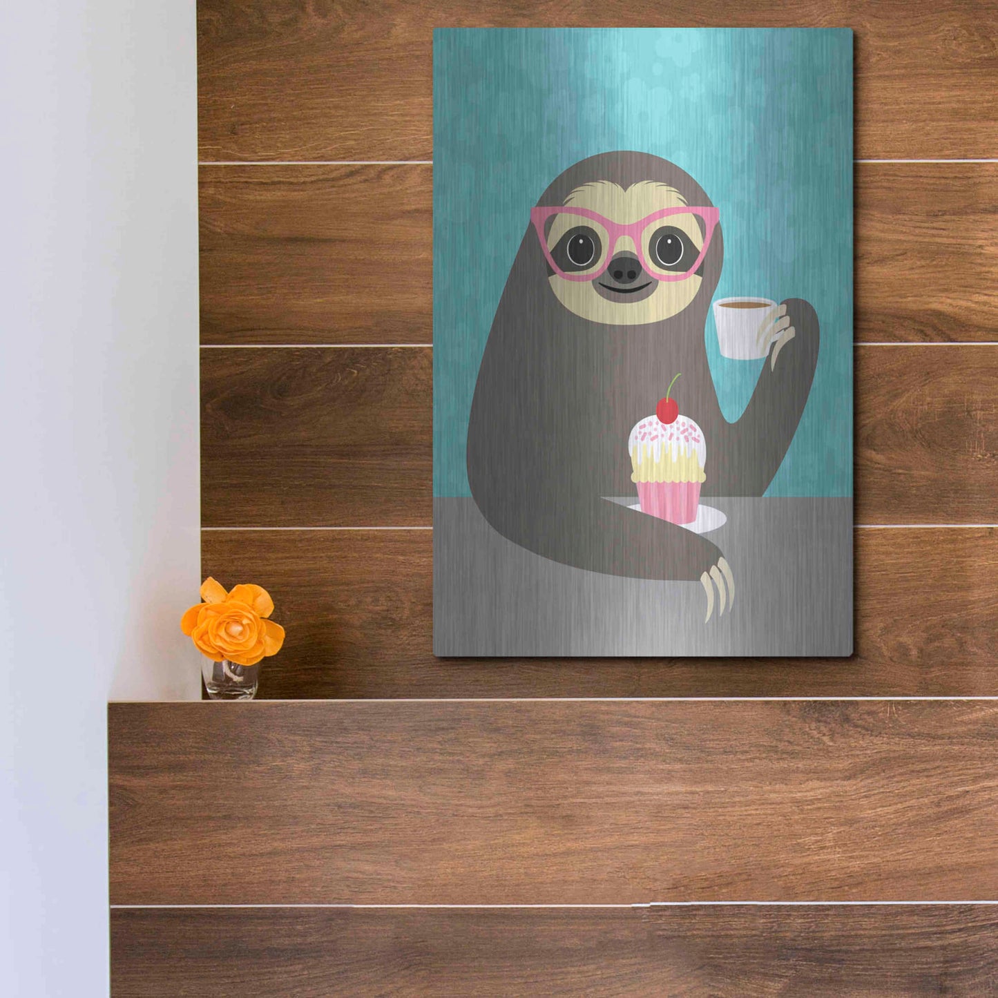 Luxe Metal Art 'Diva Sloth' by Nancy Lee, Metal Wall Art,12x16