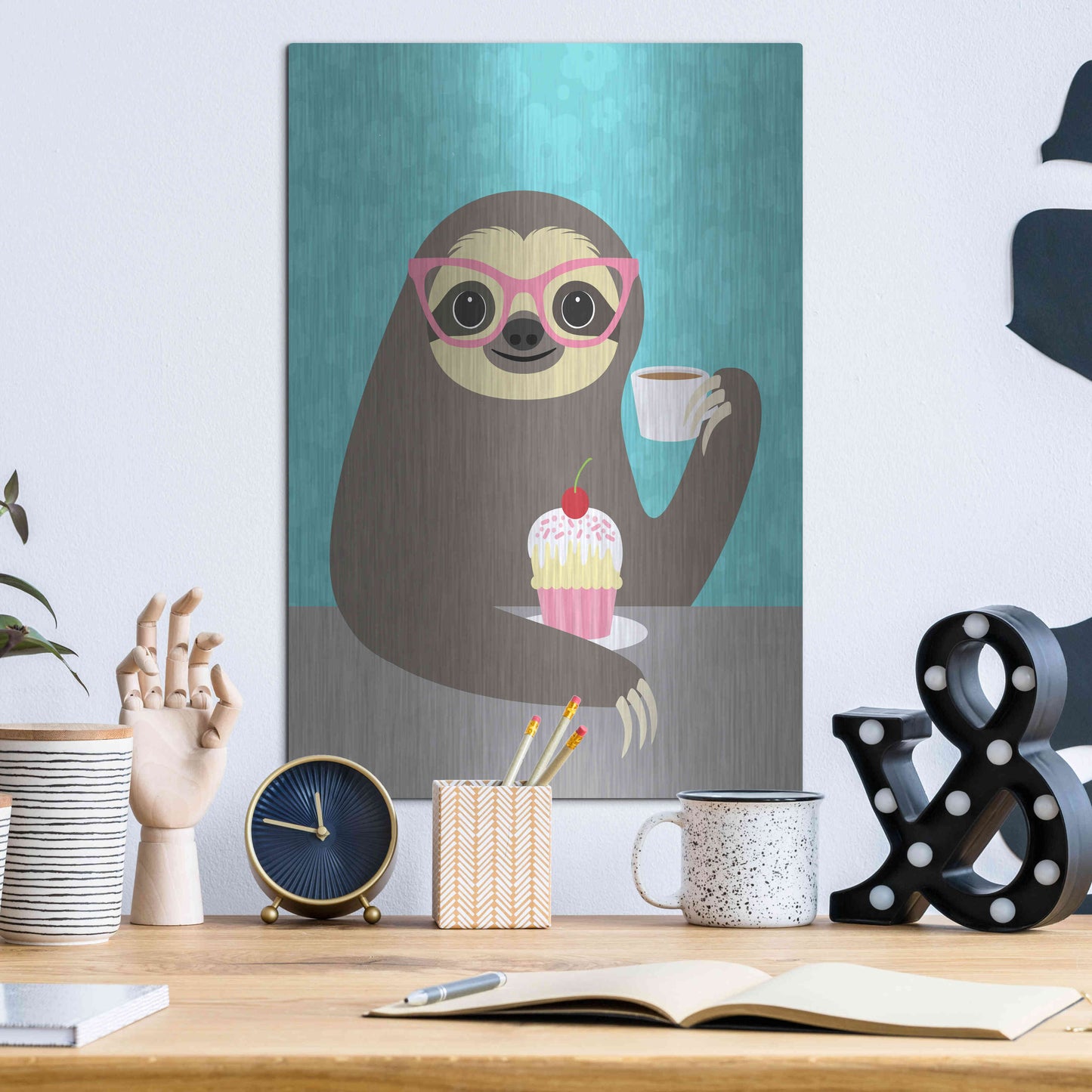 Luxe Metal Art 'Diva Sloth' by Nancy Lee, Metal Wall Art,12x16