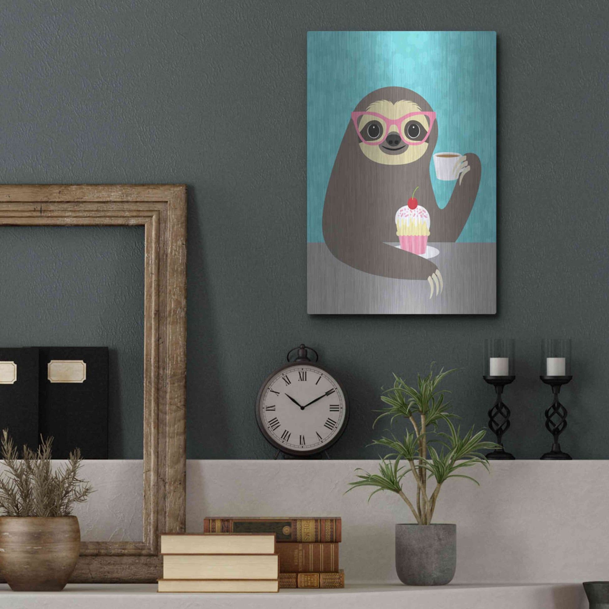 Luxe Metal Art 'Diva Sloth' by Nancy Lee, Metal Wall Art,12x16