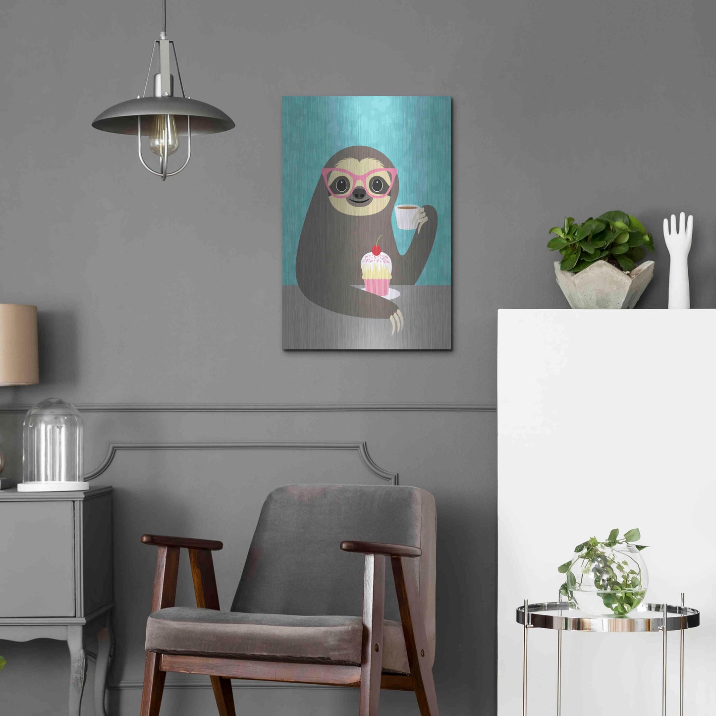 Luxe Metal Art 'Diva Sloth' by Nancy Lee, Metal Wall Art,16x24