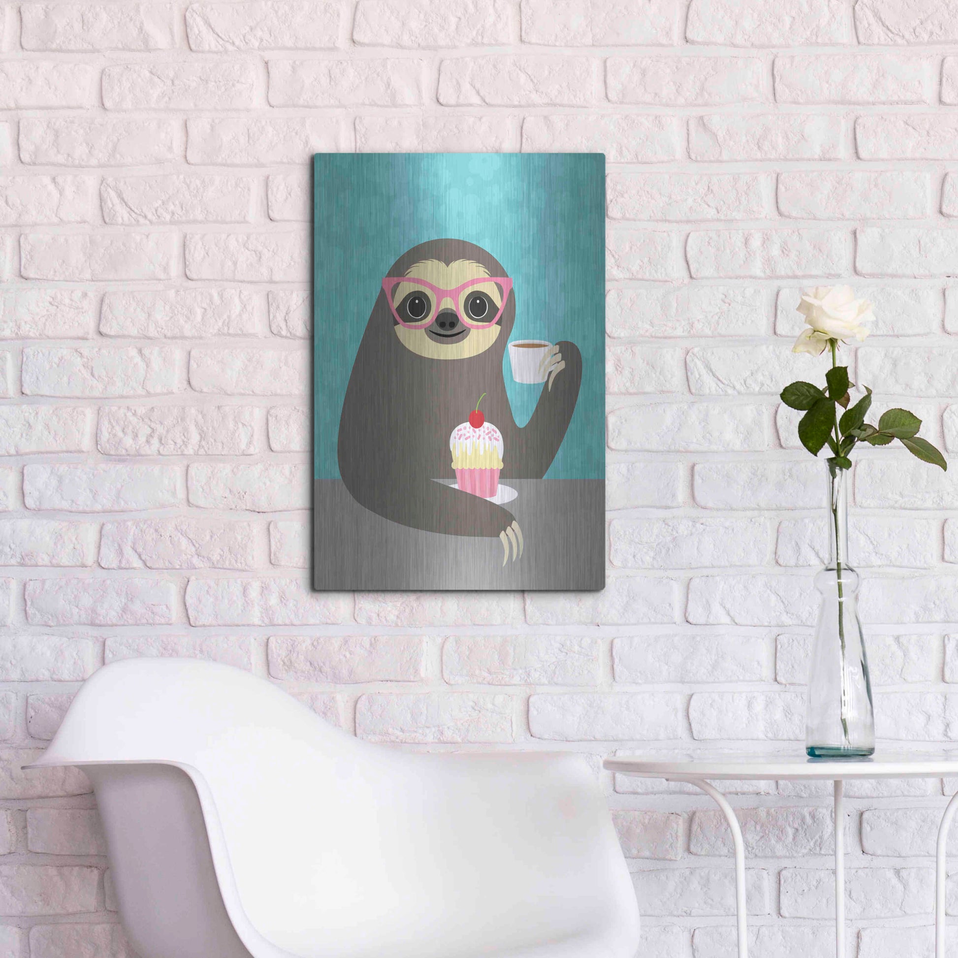 Luxe Metal Art 'Diva Sloth' by Nancy Lee, Metal Wall Art,16x24