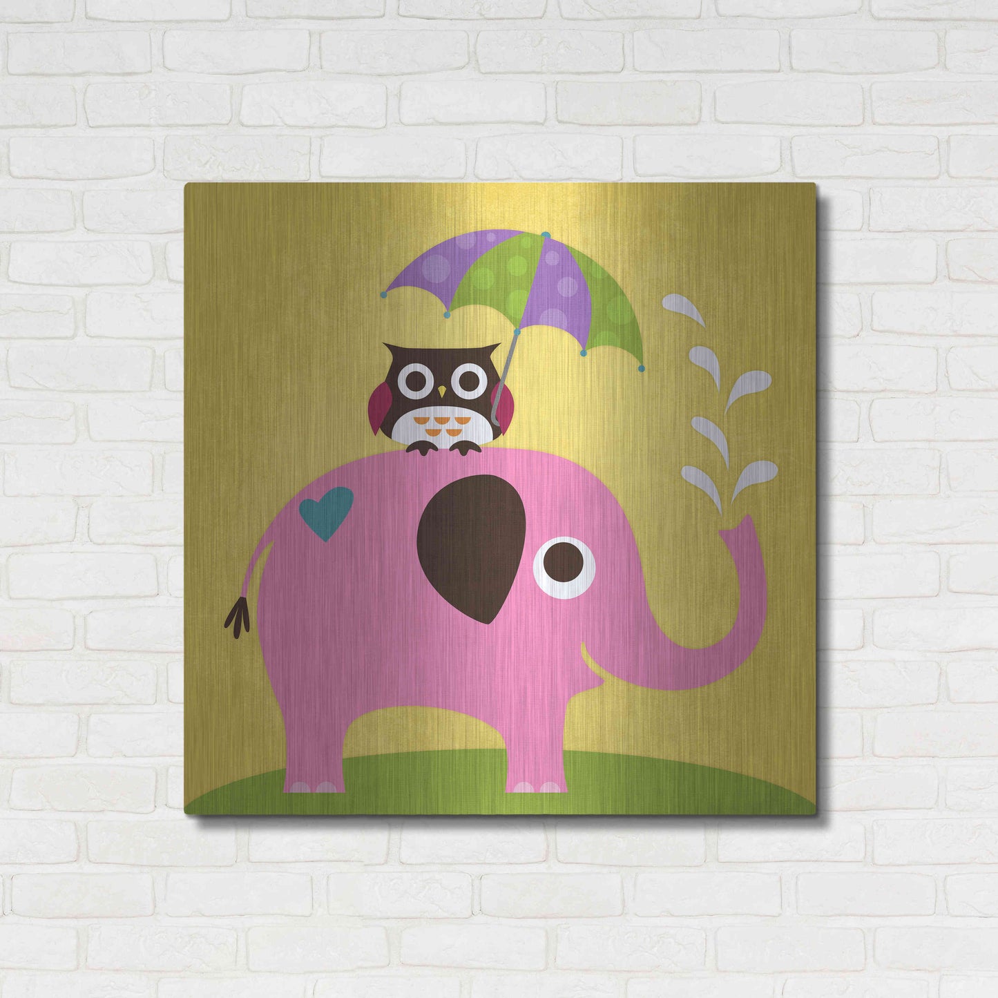 Luxe Metal Art 'Elephant and Owl with Umbrella' by Nancy Lee, Metal Wall Art,36x36