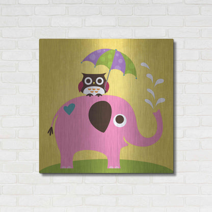 Luxe Metal Art 'Elephant and Owl with Umbrella' by Nancy Lee, Metal Wall Art,36x36