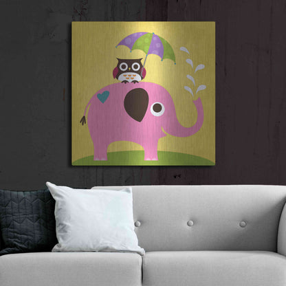 Luxe Metal Art 'Elephant and Owl with Umbrella' by Nancy Lee, Metal Wall Art,36x36