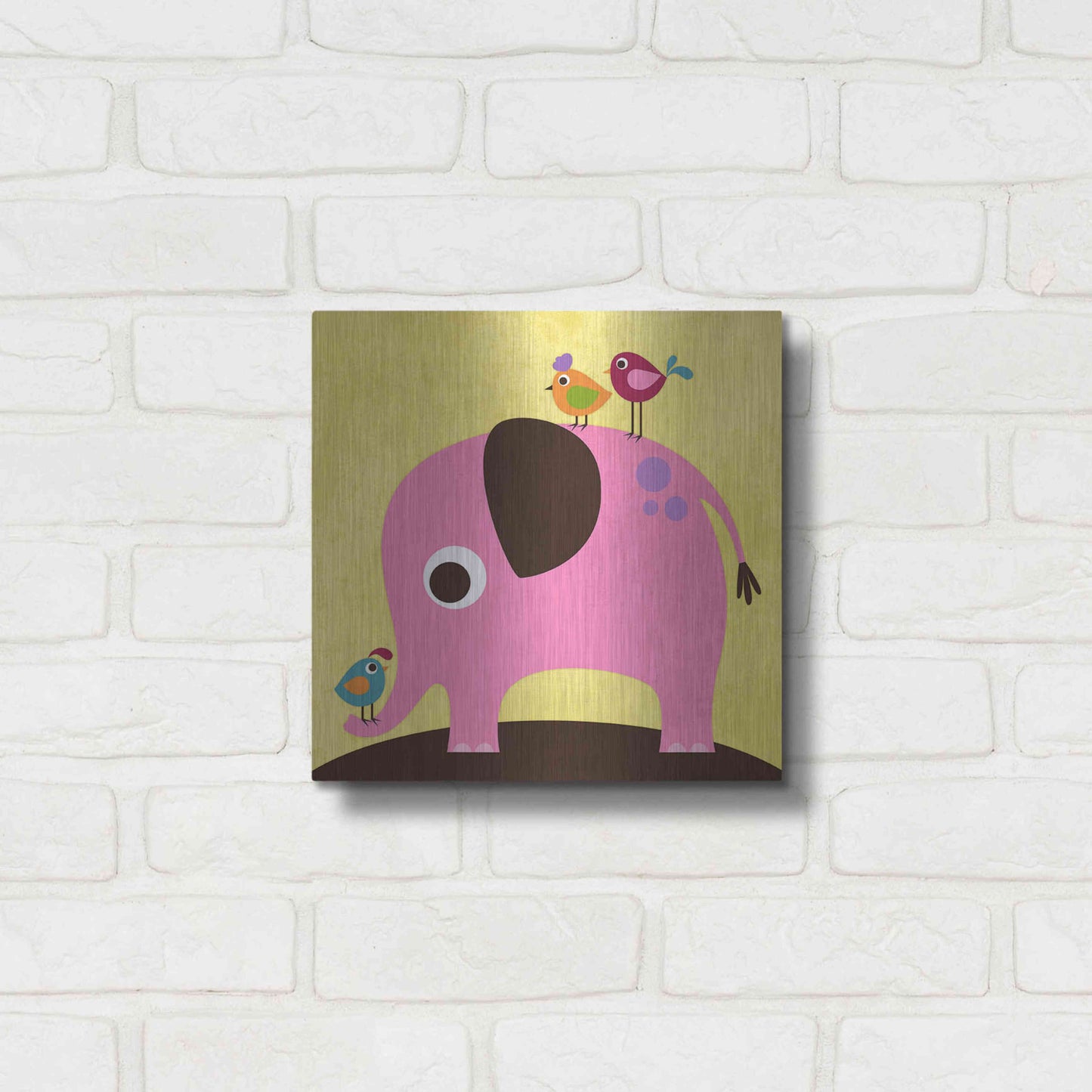 Luxe Metal Art 'Elephant with Birds' by Nancy Lee, Metal Wall Art,12x12