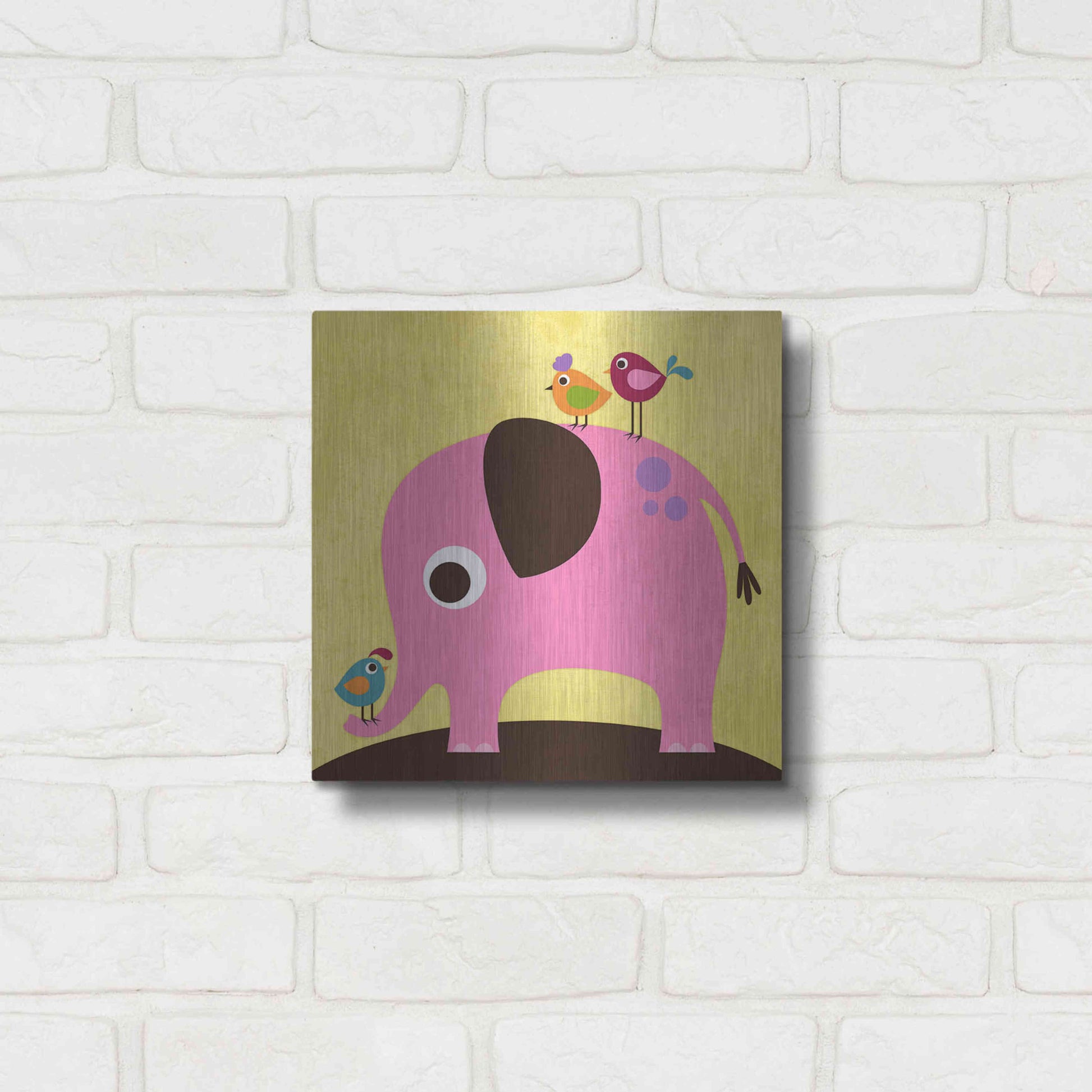 Luxe Metal Art 'Elephant with Birds' by Nancy Lee, Metal Wall Art,12x12