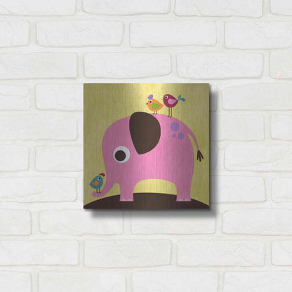 Luxe Metal Art 'Elephant with Birds' by Nancy Lee, Metal Wall Art,12x12