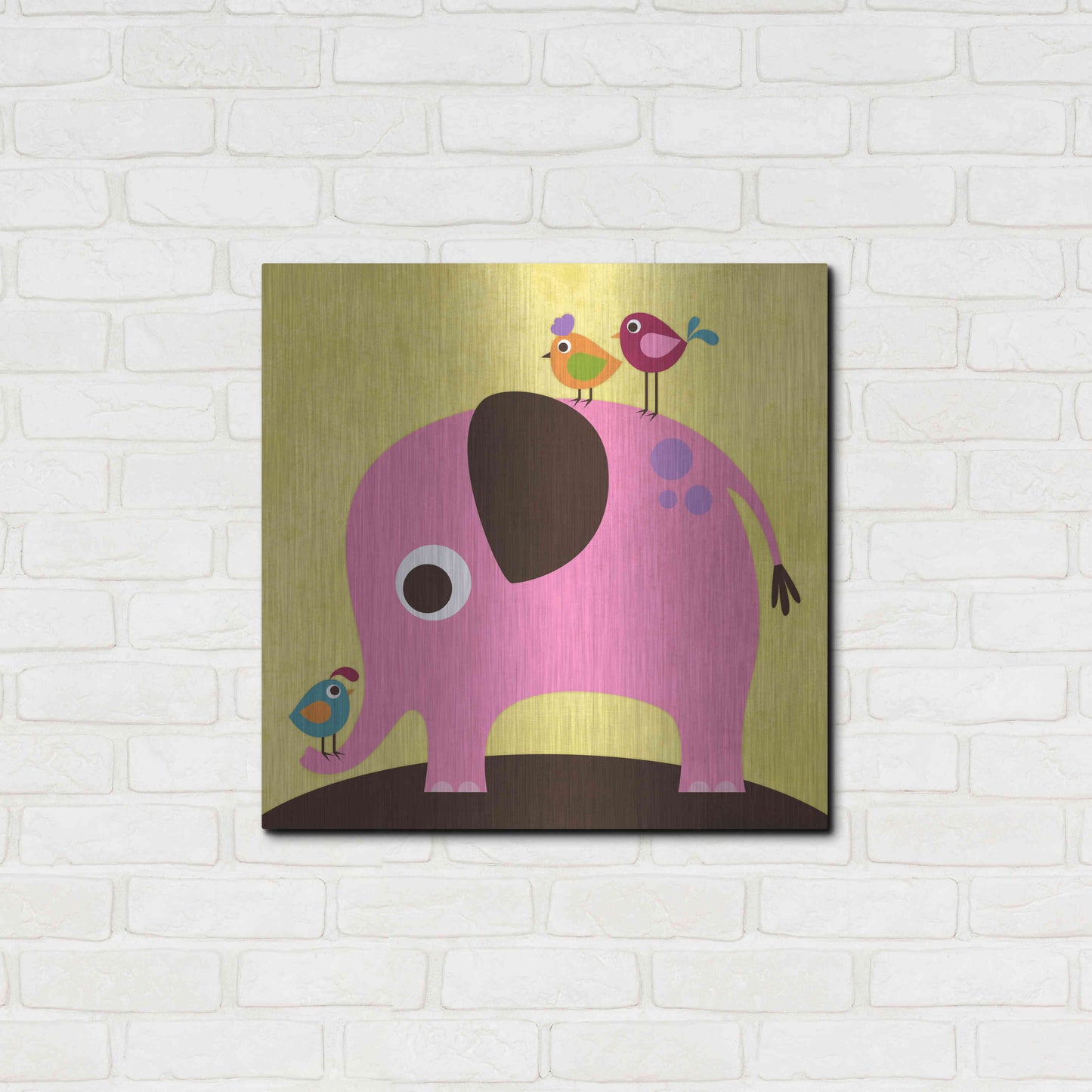 Luxe Metal Art 'Elephant with Birds' by Nancy Lee, Metal Wall Art,24x24