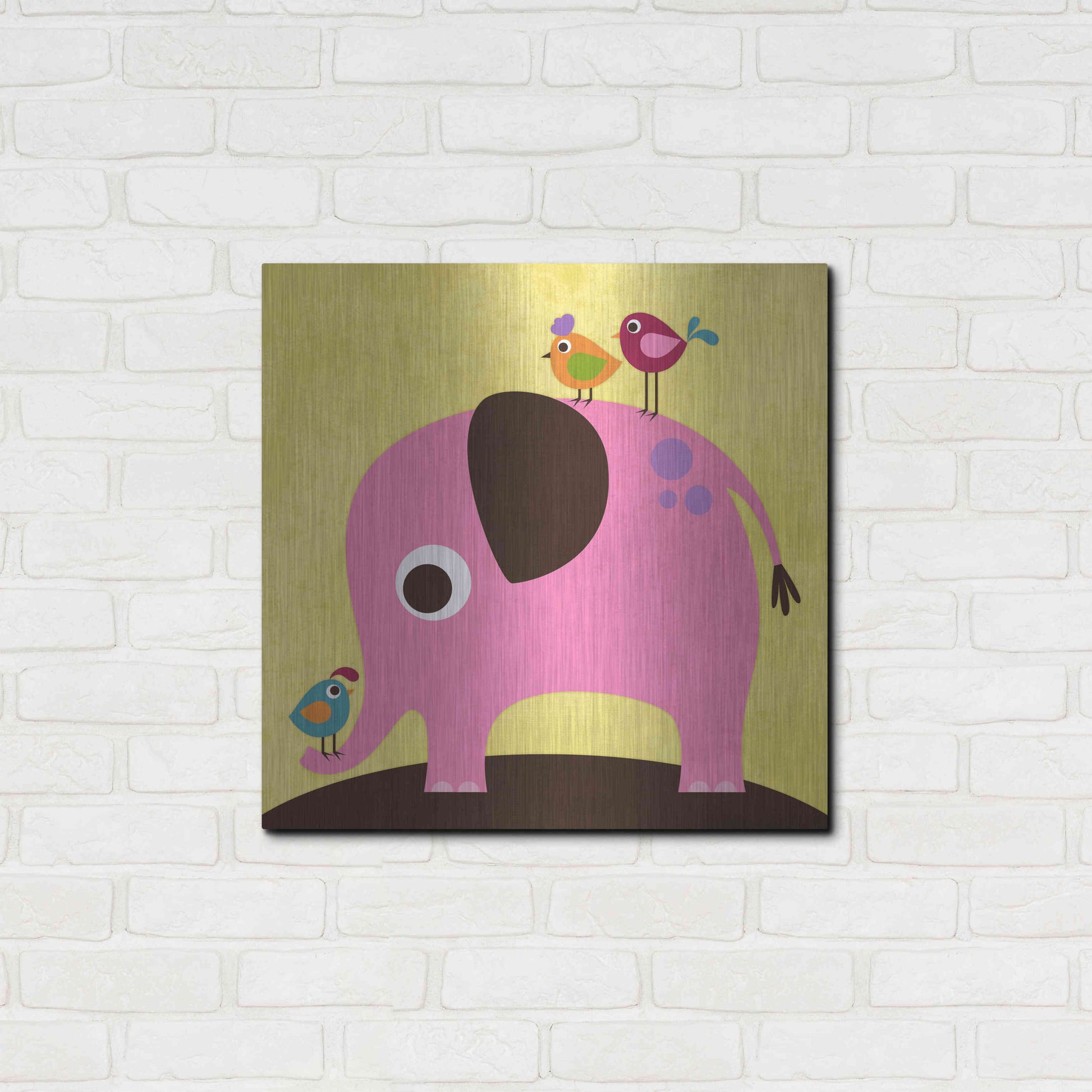 Luxe Metal Art 'Elephant with Birds' by Nancy Lee, Metal Wall Art,24x24