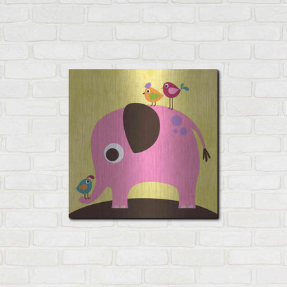 Luxe Metal Art 'Elephant with Birds' by Nancy Lee, Metal Wall Art,24x24