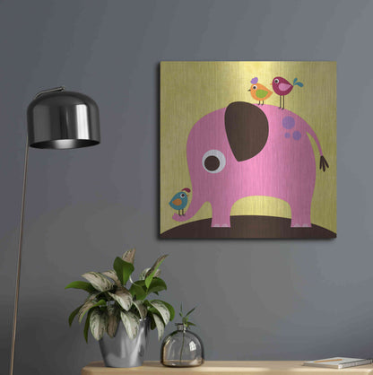 Luxe Metal Art 'Elephant with Birds' by Nancy Lee, Metal Wall Art,24x24