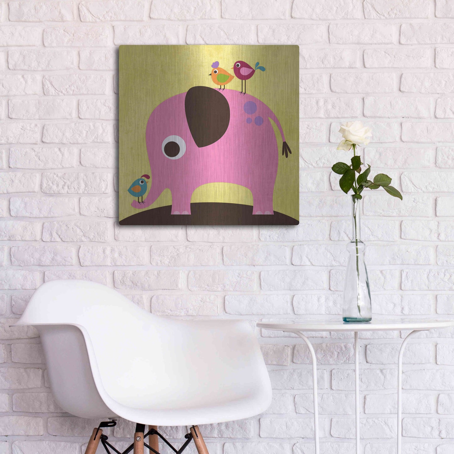 Luxe Metal Art 'Elephant with Birds' by Nancy Lee, Metal Wall Art,24x24