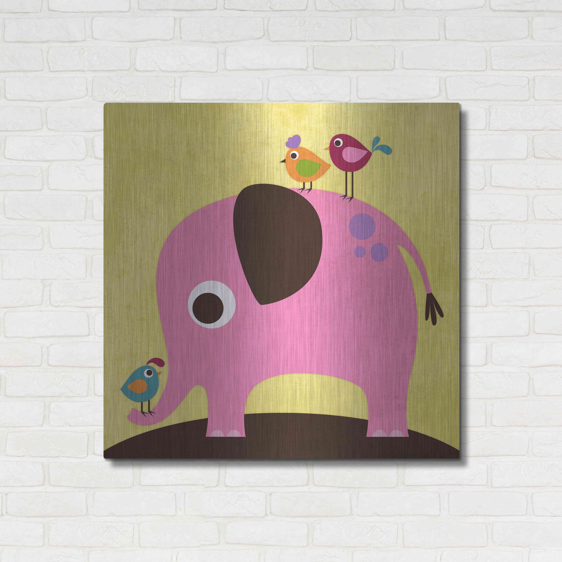 Luxe Metal Art 'Elephant with Birds' by Nancy Lee, Metal Wall Art,36x36