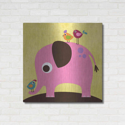 Luxe Metal Art 'Elephant with Birds' by Nancy Lee, Metal Wall Art,36x36