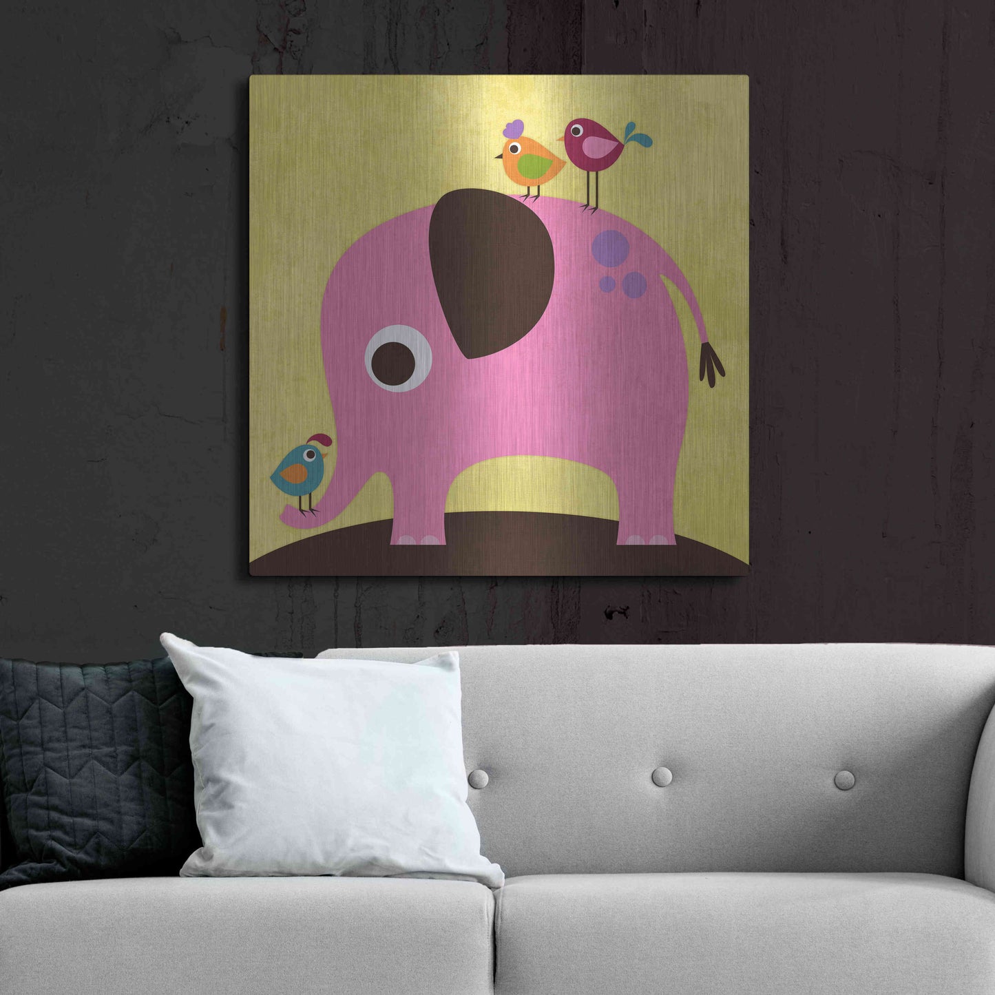 Luxe Metal Art 'Elephant with Birds' by Nancy Lee, Metal Wall Art,36x36