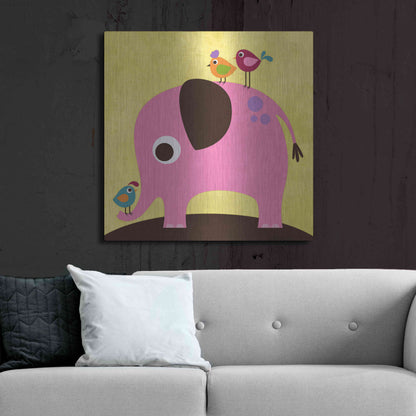 Luxe Metal Art 'Elephant with Birds' by Nancy Lee, Metal Wall Art,36x36