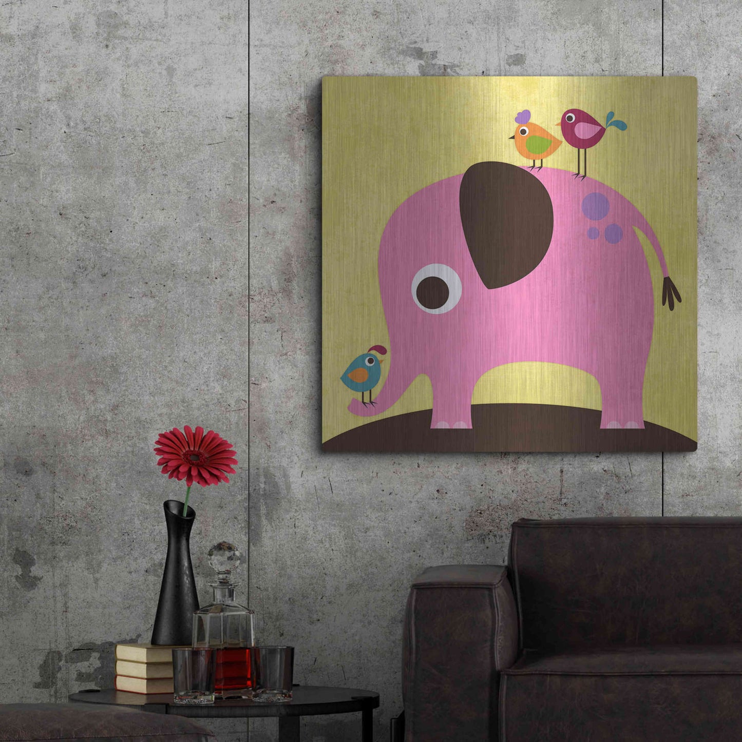 Luxe Metal Art 'Elephant with Birds' by Nancy Lee, Metal Wall Art,36x36