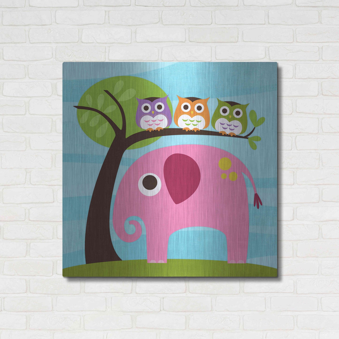 Luxe Metal Art 'Elephant with Three Owls' by Nancy Lee, Metal Wall Art,36x36