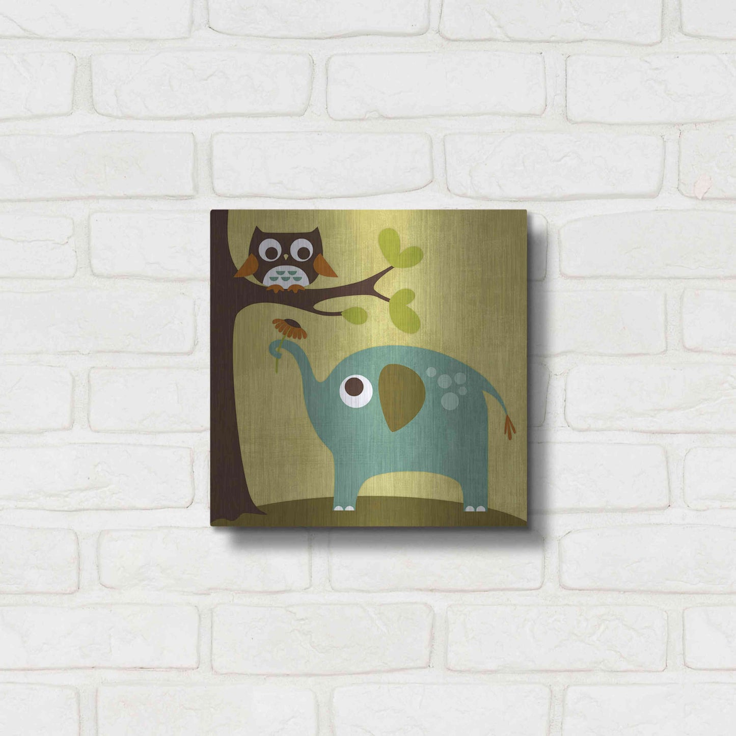 Luxe Metal Art 'Owl and Elephant' by Nancy Lee, Metal Wall Art,12x12