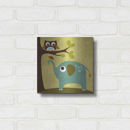 Luxe Metal Art 'Owl and Elephant' by Nancy Lee, Metal Wall Art,12x12
