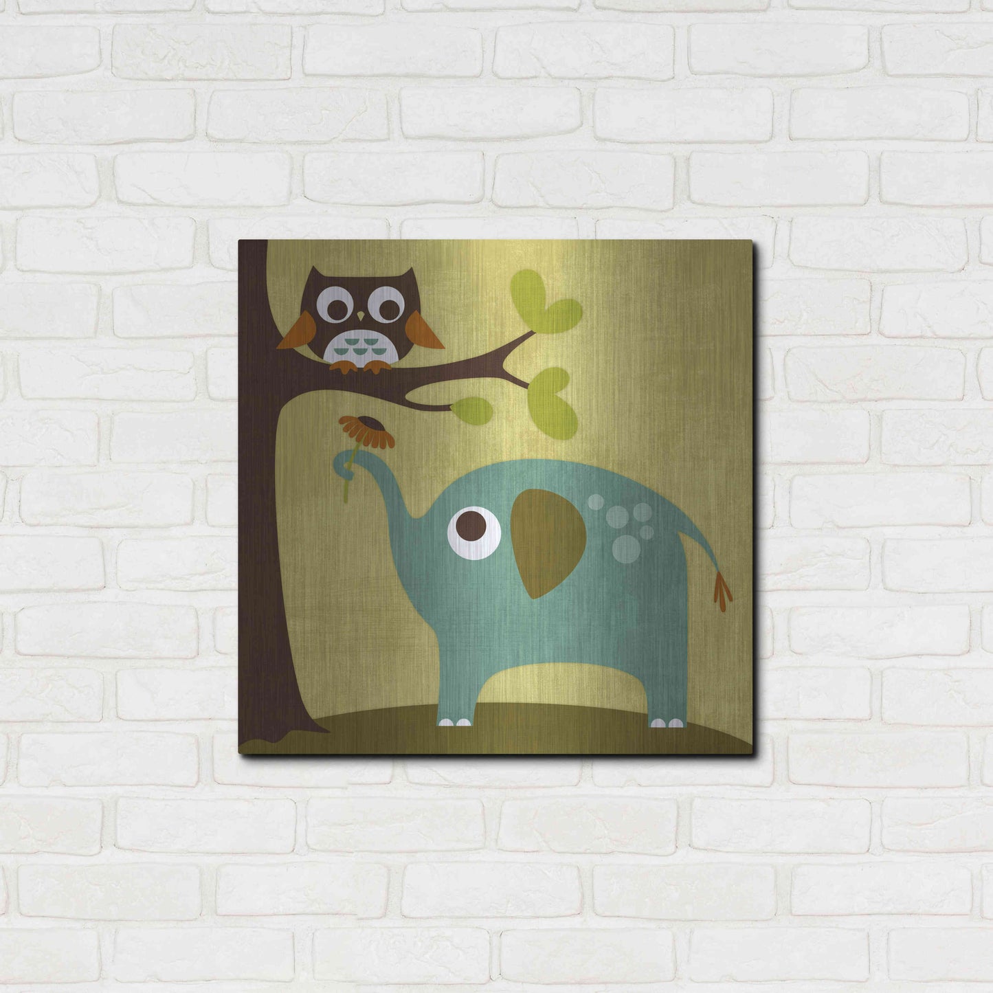Luxe Metal Art 'Owl and Elephant' by Nancy Lee, Metal Wall Art,24x24