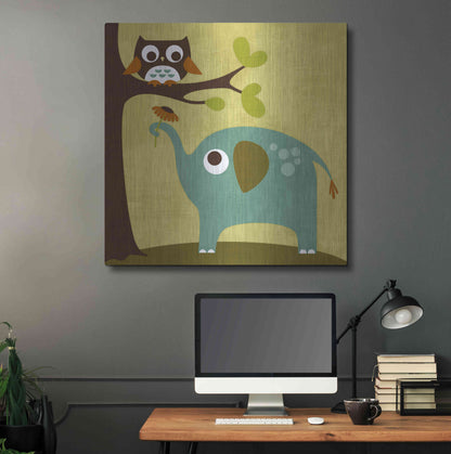 Luxe Metal Art 'Owl and Elephant' by Nancy Lee, Metal Wall Art,36x36