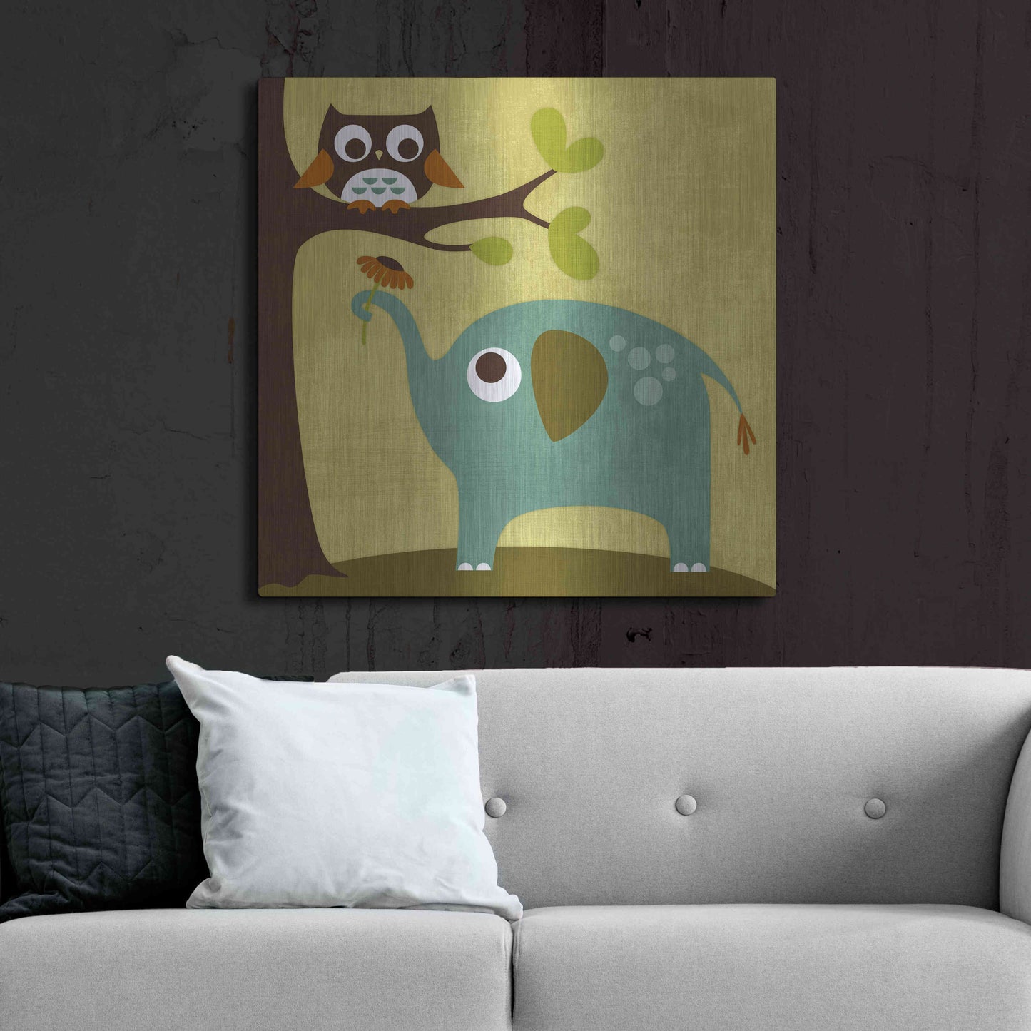 Luxe Metal Art 'Owl and Elephant' by Nancy Lee, Metal Wall Art,36x36