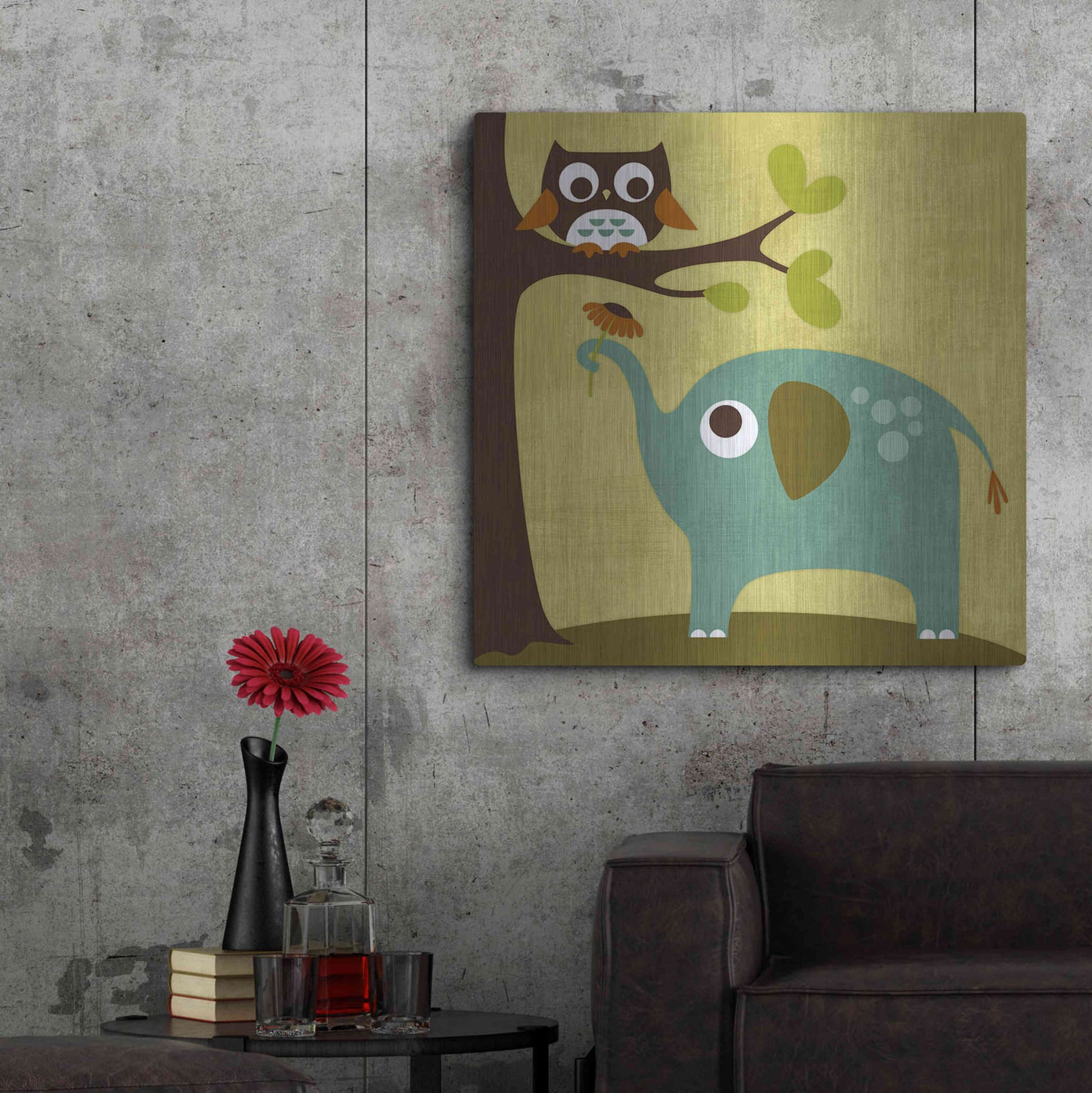 Luxe Metal Art 'Owl and Elephant' by Nancy Lee, Metal Wall Art,36x36