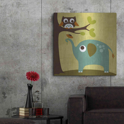Luxe Metal Art 'Owl and Elephant' by Nancy Lee, Metal Wall Art,36x36
