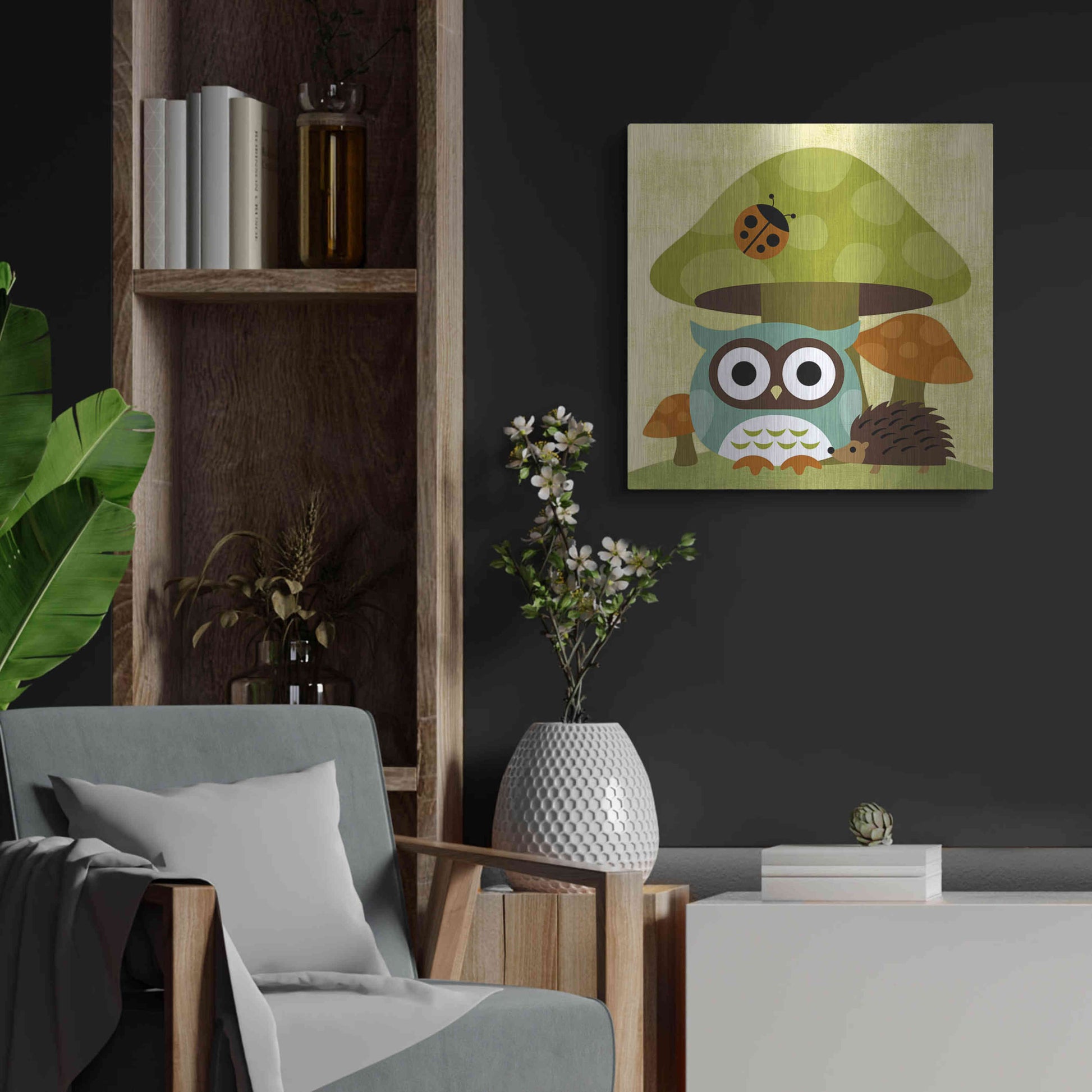 Luxe Metal Art 'Owl and Hedgehog' by Nancy Lee, Metal Wall Art,24x24