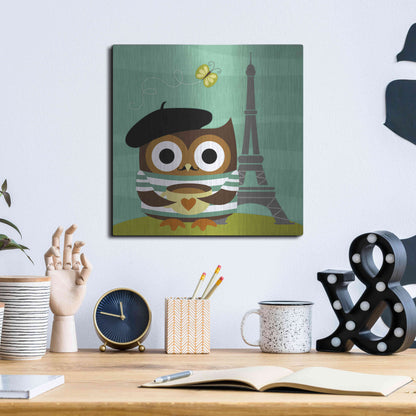 Luxe Metal Art 'Owl in Paris' by Nancy Lee, Metal Wall Art,12x12