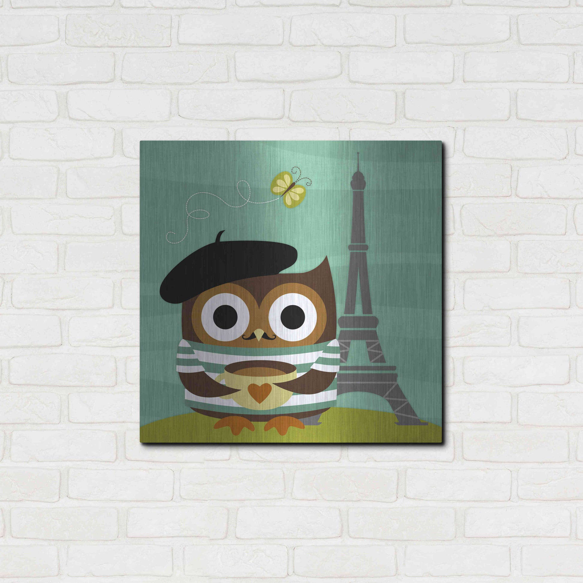 Luxe Metal Art 'Owl in Paris' by Nancy Lee, Metal Wall Art,24x24