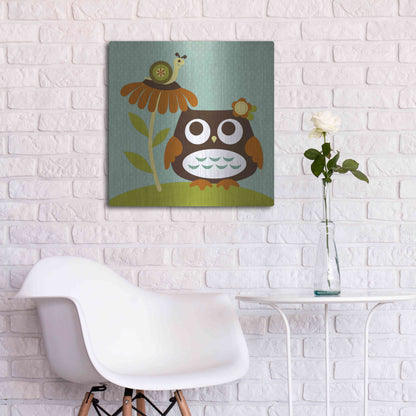 Luxe Metal Art 'Owl Looking at Snail' by Nancy Lee, Metal Wall Art,24x24