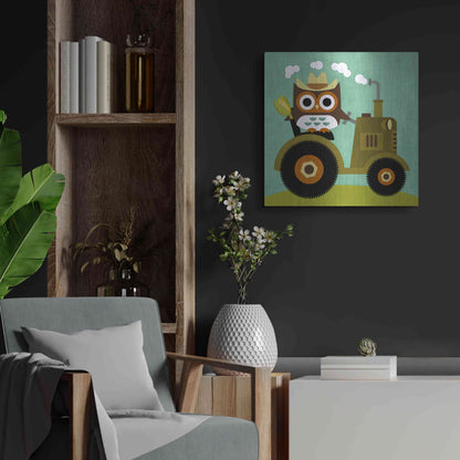 Luxe Metal Art 'Owl on Tractor' by Nancy Lee, Metal Wall Art,24x24